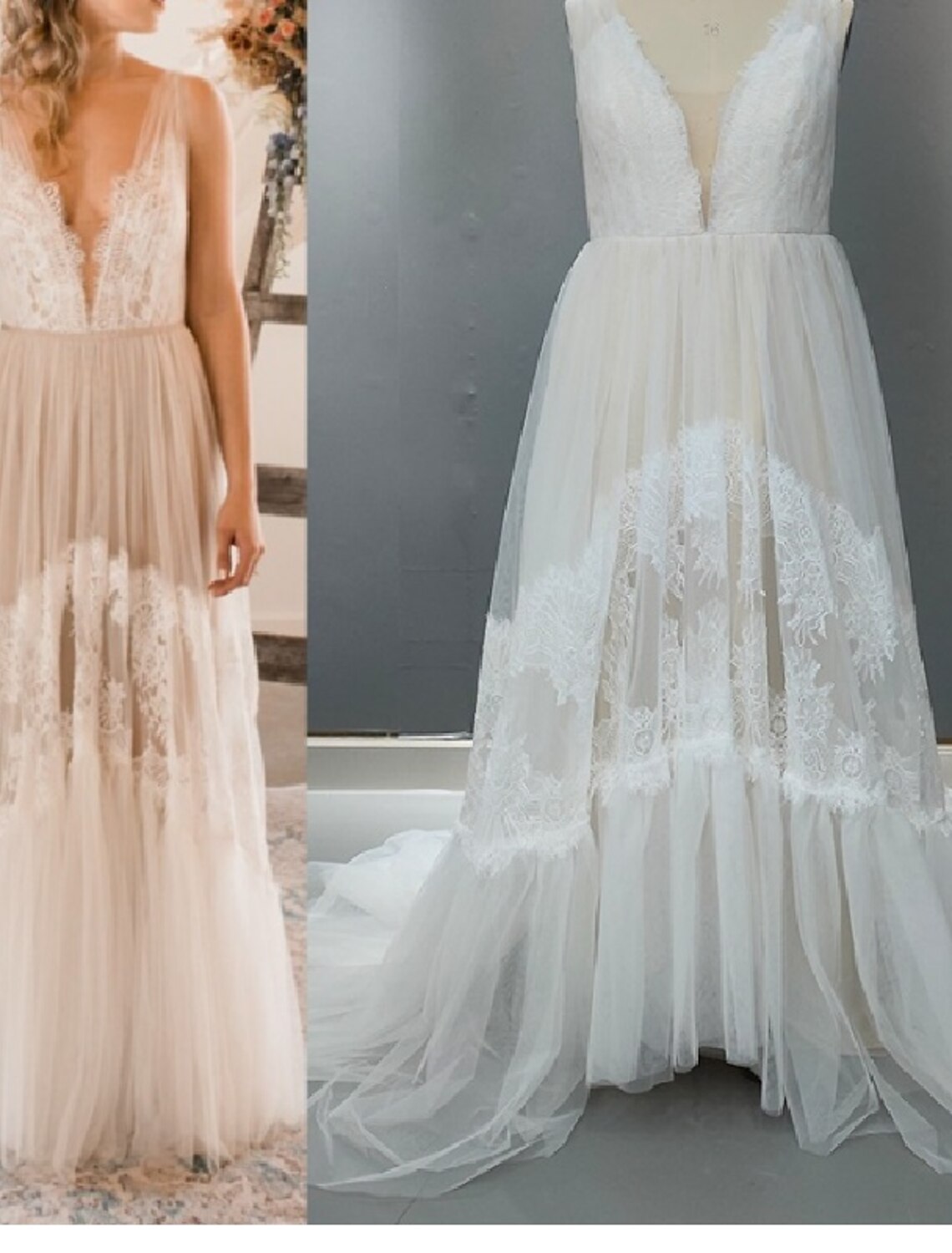Beach Boho Wedding Dresses A-Line V Neck Sleeveless Court Train Lace Bridal Gowns With Lace Fall Wedding Party