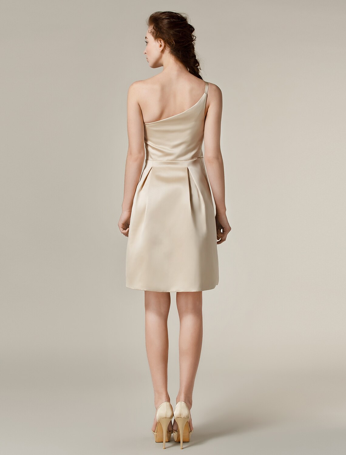 A-Line One Shoulder Knee Length Satin Bridesmaid Dress with Draping