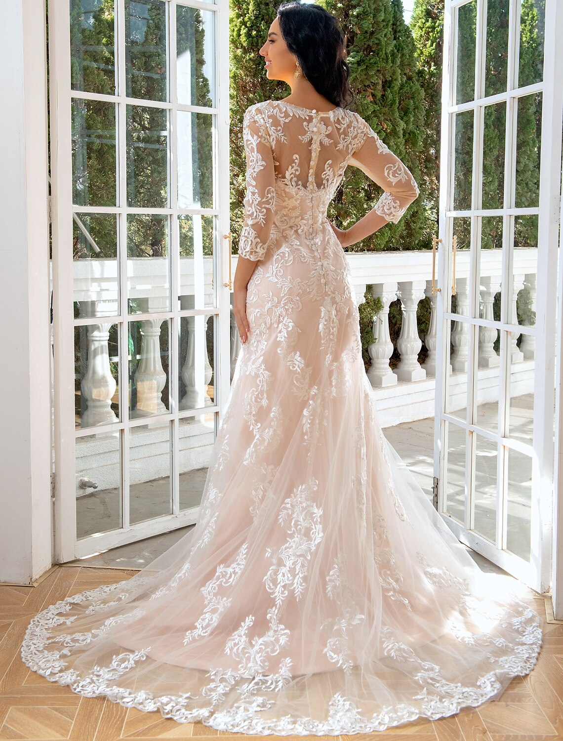 Engagement Formal Wedding Dresses Mermaid / Trumpet Sweetheart Long Sleeve Sweep / Brush Train Lace Bridal Gowns