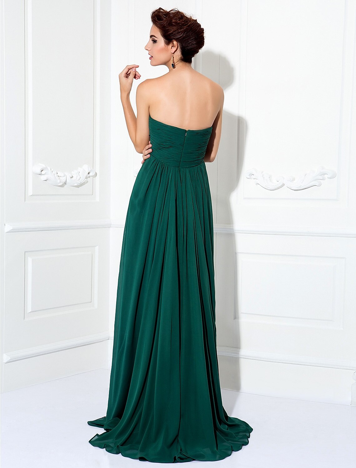 A-Line Minimalist Dress Wedding Guest Formal Evening Sweep / Brush Train Sleeveless Strapless Chiffon with Pleats