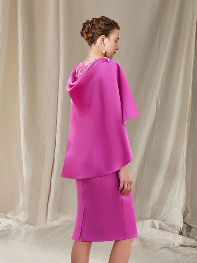 Sheath / Column Mother of the Bride Dress Elegant V Neck Knee Length Stretch Fabric Sleeveless with Lace Beading