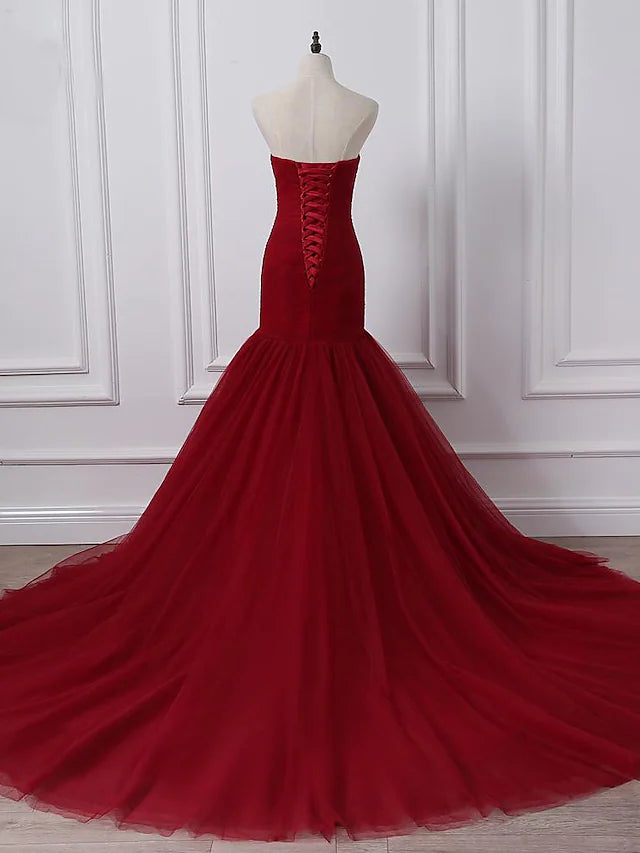 A-Line Plus Size Curve Wedding Dresses Vintage Dress Party Wear Chapel Train Sleeveless Strapless Tulle