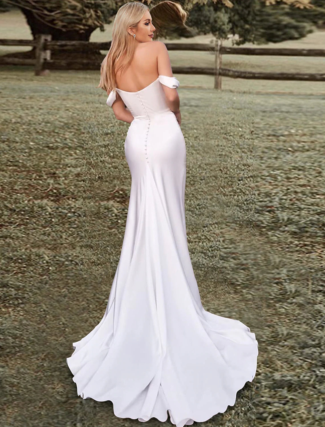 Boho Wedding Dresses Mermaid Off Shoulder Sleeveless Sweep Train Stretch Fabric Bridal Gowns