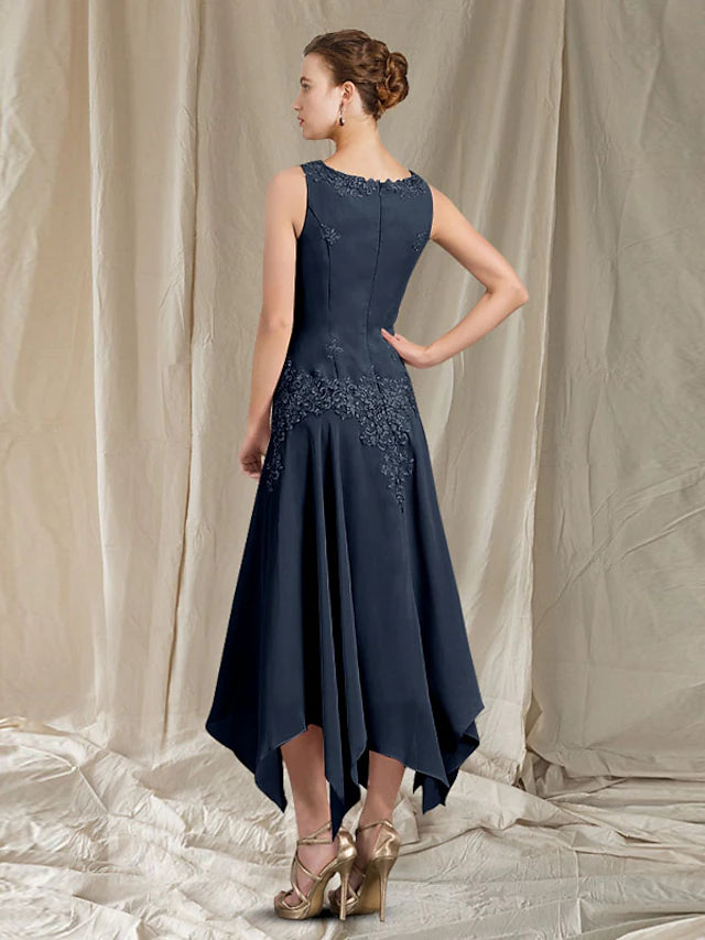 Two Piece A-Line Mother of the Bride Dress Elegant V Neck Ankle Length Chiffon Lace Sleeveless Wrap Included with Pleats
