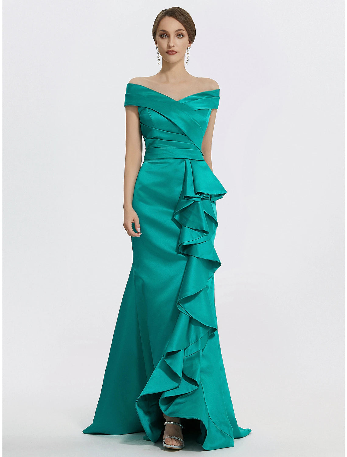 Sheath / Column Evening Gown Elegant Dress Formal Floor Length Sleeveless Off Shoulder Satin