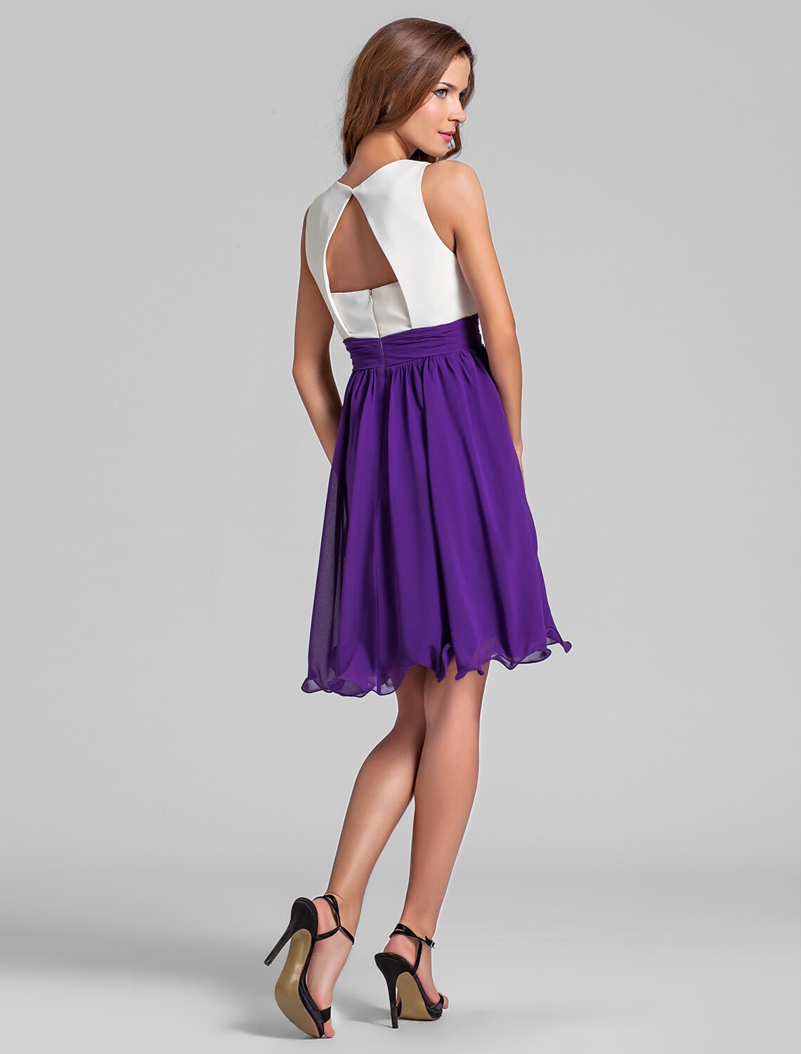 A-Line Jewel Neck Short / Mini Chiffon Bridesmaid Dress with Criss Cross