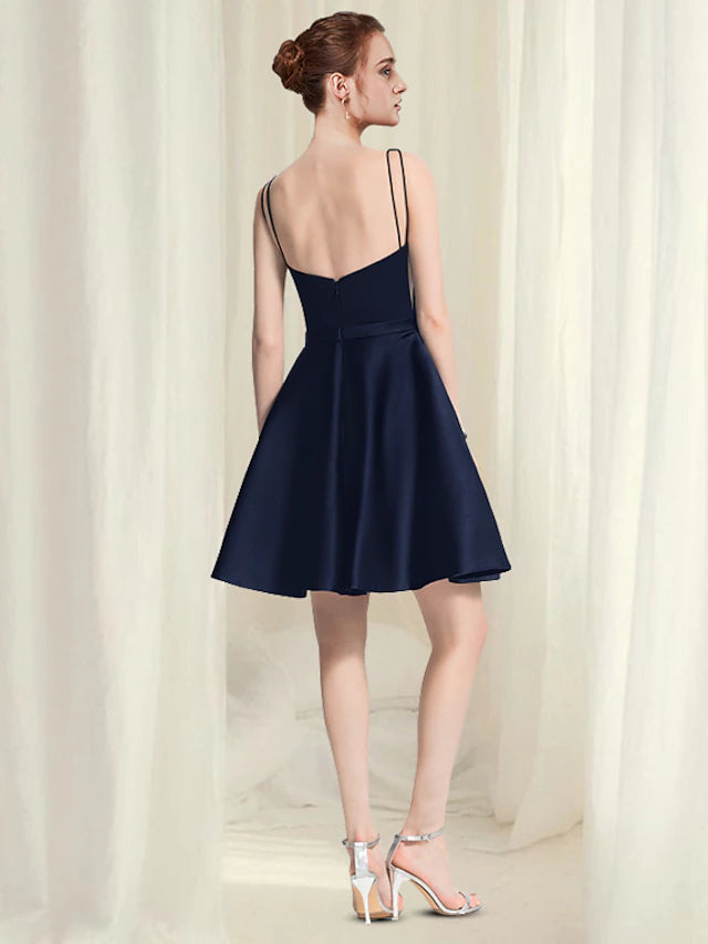 A-Line Cocktail Dresses Minimalist Dress Homecoming Short / Mini Sleeveless Scoop Neck Satin