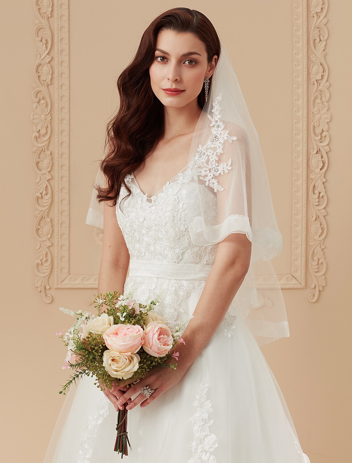 Ball Gown Wedding Dresses V Neck Sweep / Brush Train Satin Tulle Over Lace Spaghetti Strap Romantic Illusion Detail Backless