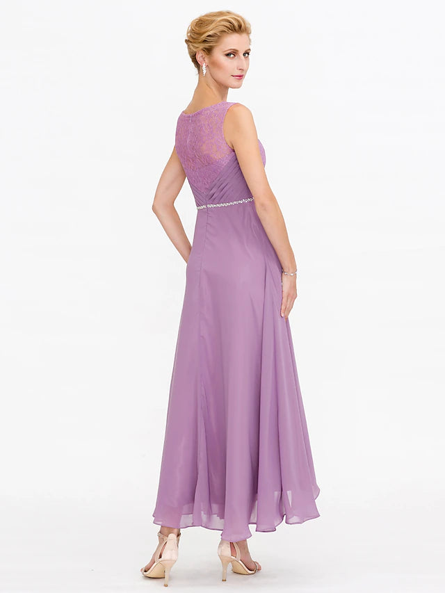 Two Piece Ball Gown A-Line Mother of the Bride Dress Formal Church Convertible Dress High Low See Through Illusion Neck Asymmetrical Chiffon Lace 3/4 Length Sleeve