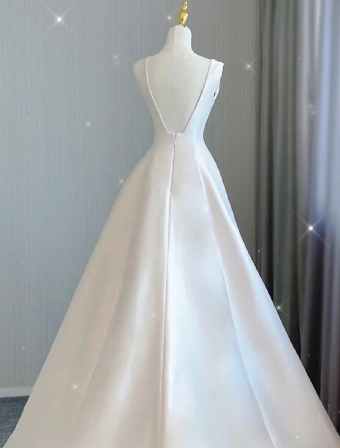 Reception Casual Wedding Dresses A-Line V Neck Sleeveless Court Train Satin Bridal Gowns With Bow(s)