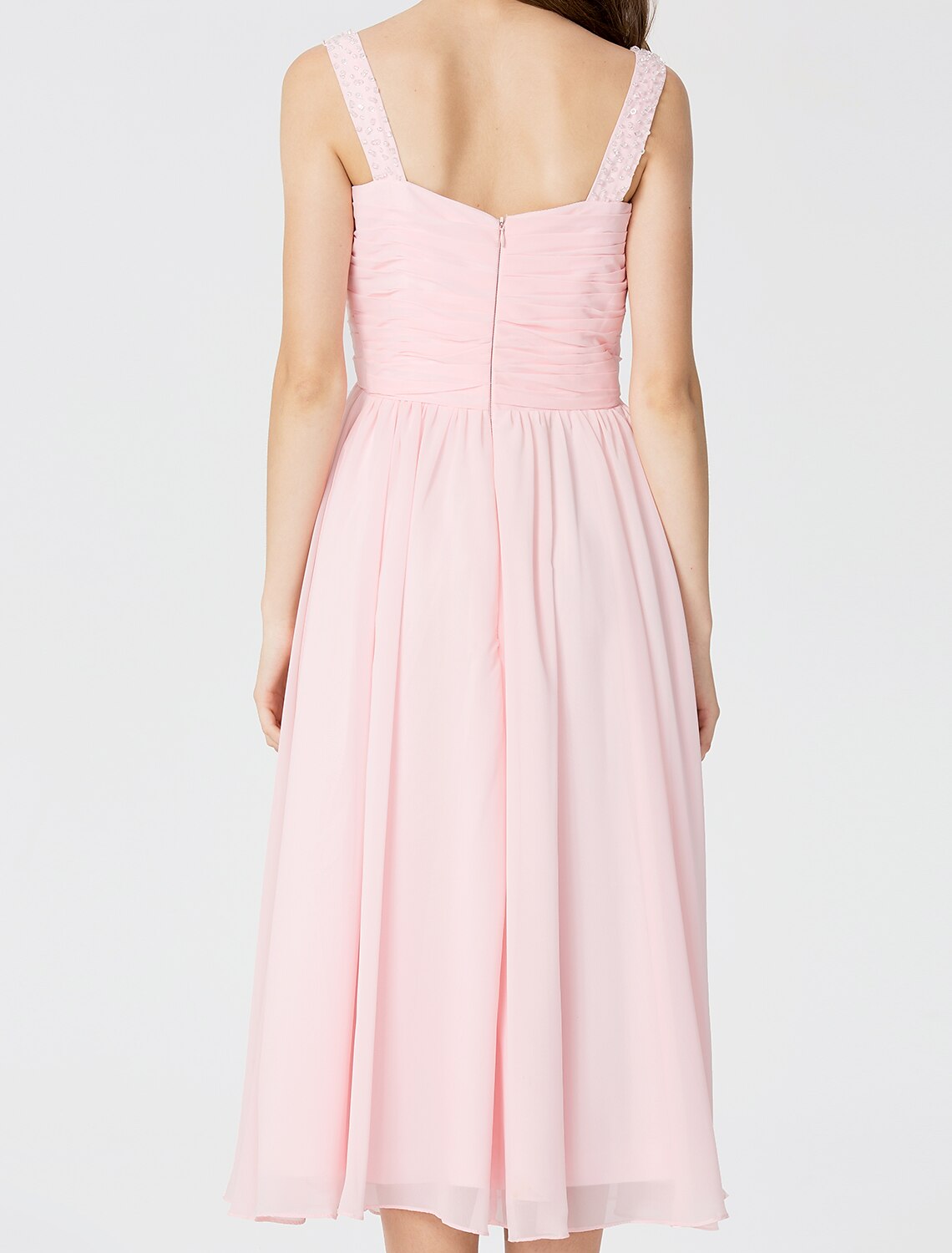 Ball Gown / A-Line V Neck Tea Length Chiffon Bridesmaid Dress with Criss Cross
