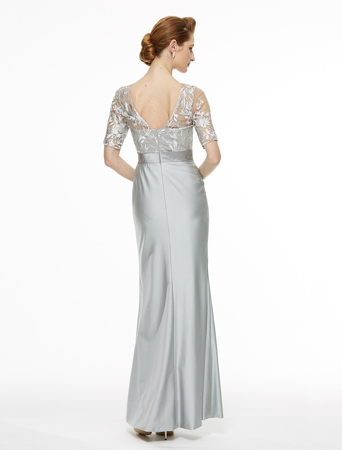 Sheath / Column Bateau Neck Ankle Length Lace / Jersey Mother of the Bride Dress with Lace