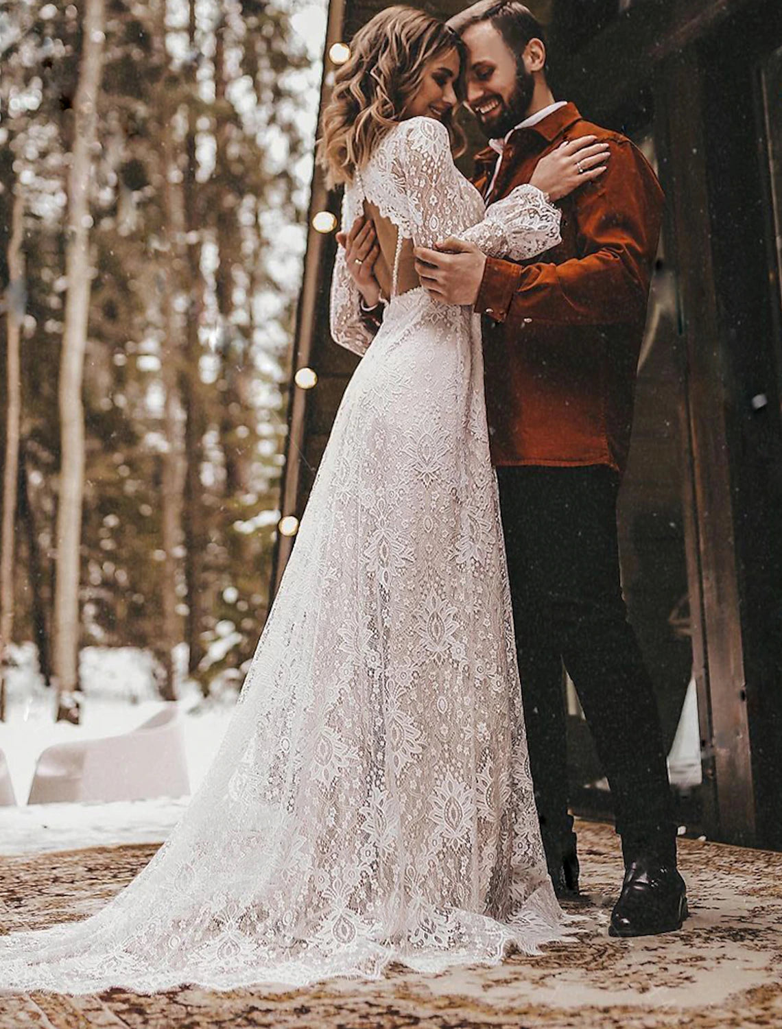 A-Line Wedding Dresses Ankle Length Vintage Little White Dresses Long Sleeve V Neck Chiffon With Solid Color Bridal