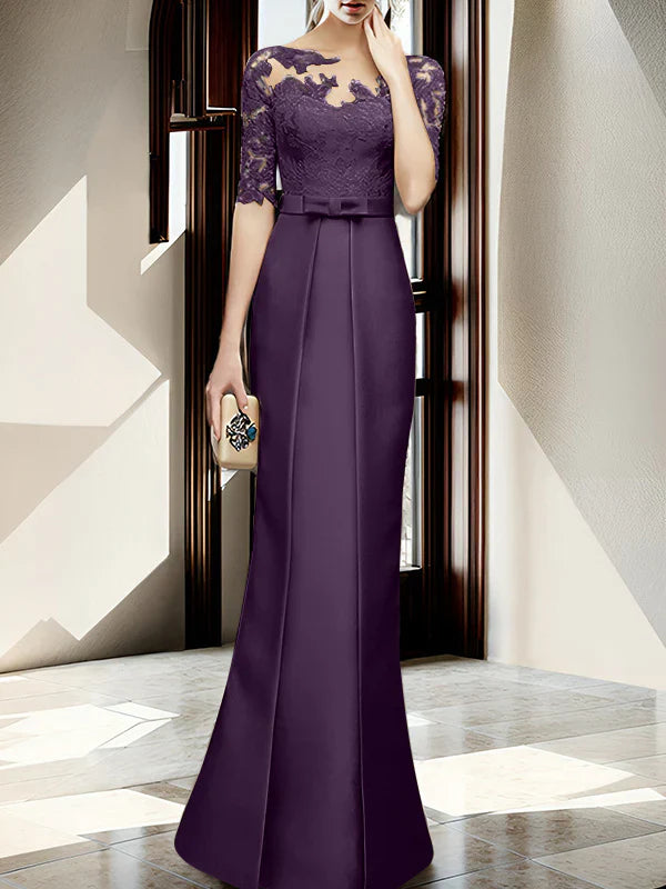 Sheath/column hallucination collar to floor length mother of the bride dress Beautiful