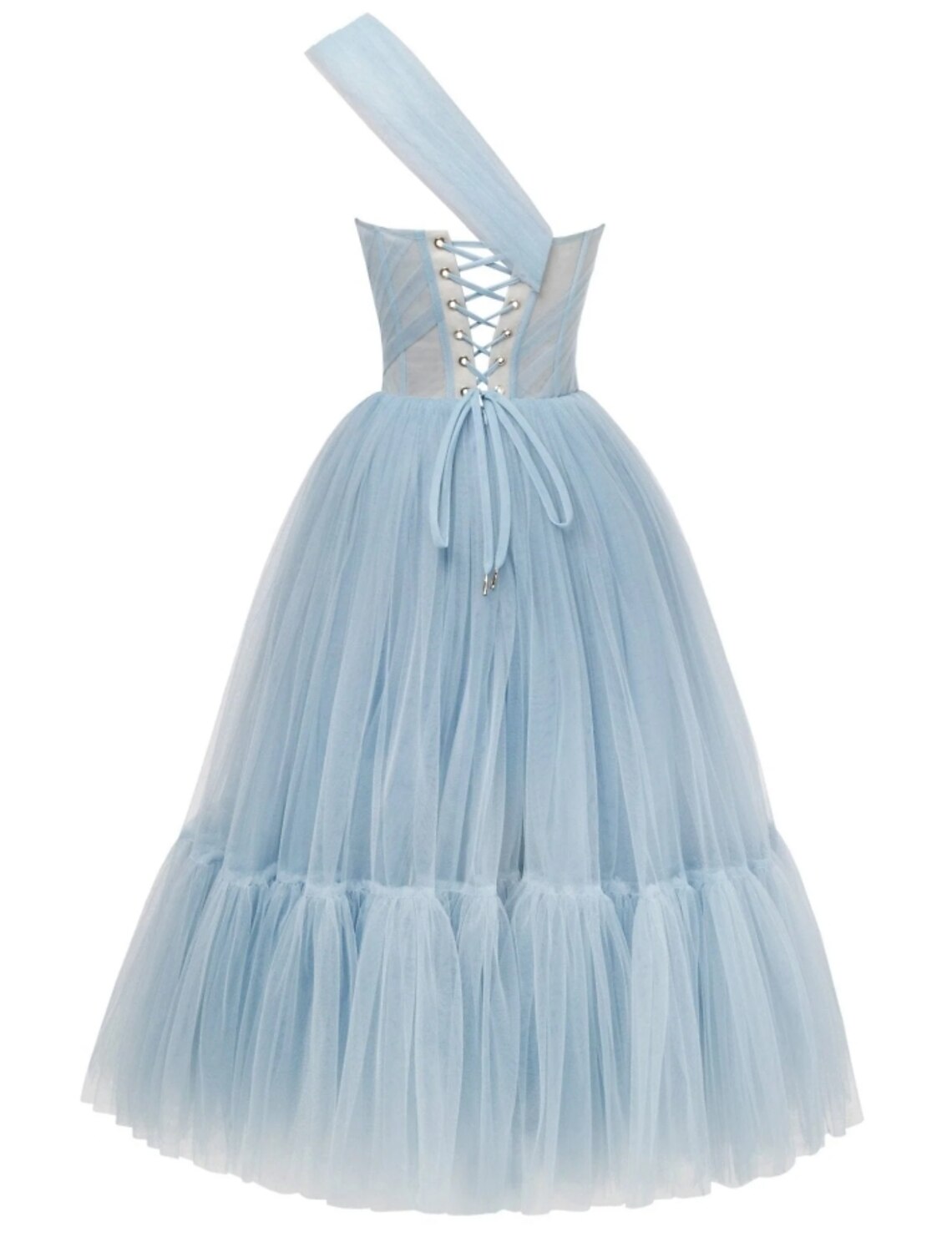 A-Line Prom Dresses Elegant Dress Formal Tea Length Sleeveless One Shoulder Tulle