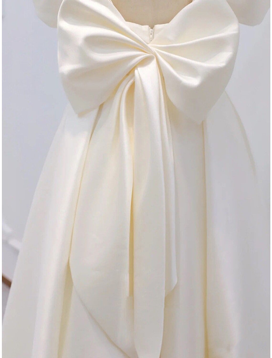 Reception Little White Dresses Wedding Dresses A-Line Square Neck Short Sleeve Knee Length Satin Bridal Gowns