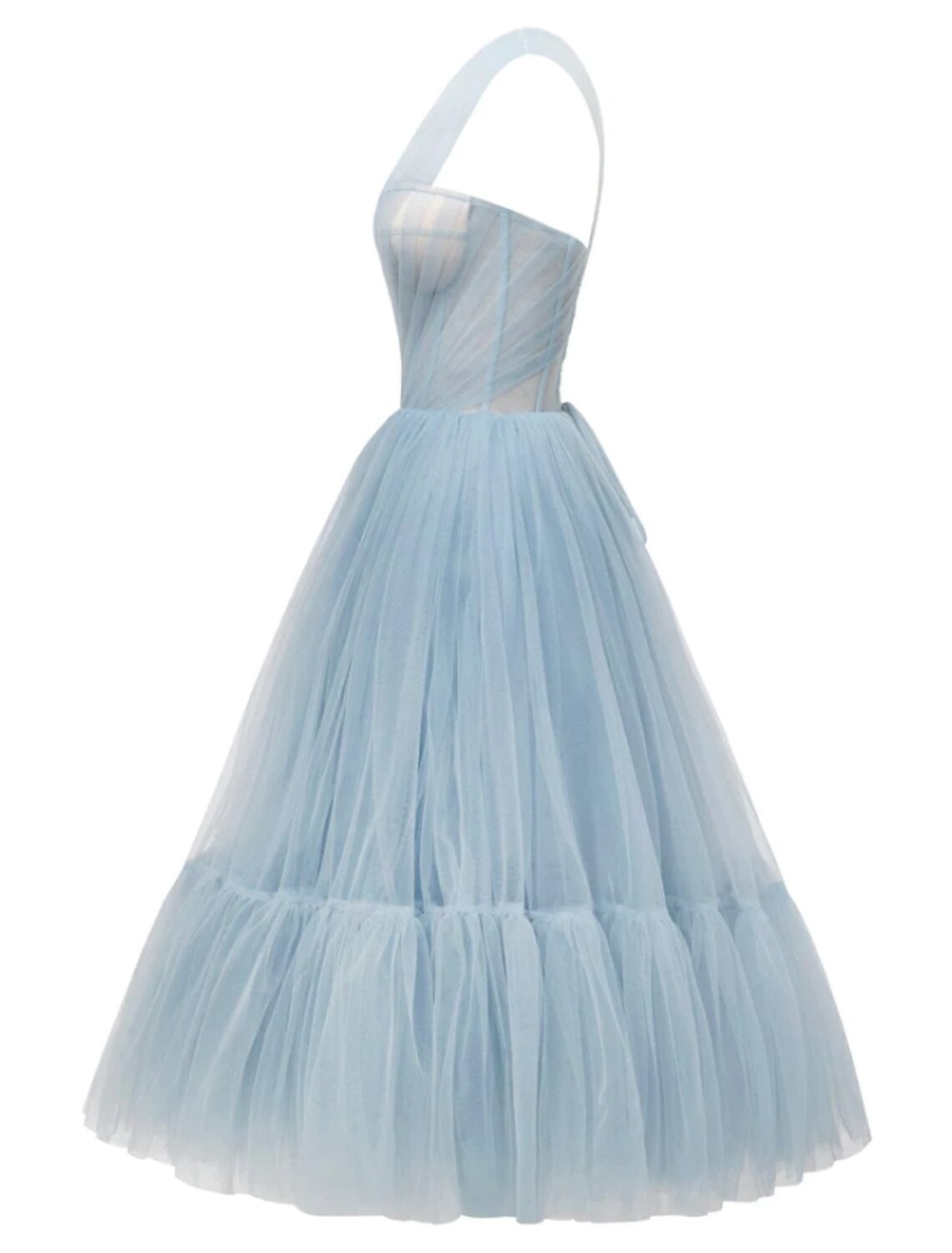 A-Line Prom Dresses Elegant Dress Formal Tea Length Sleeveless One Shoulder Tulle