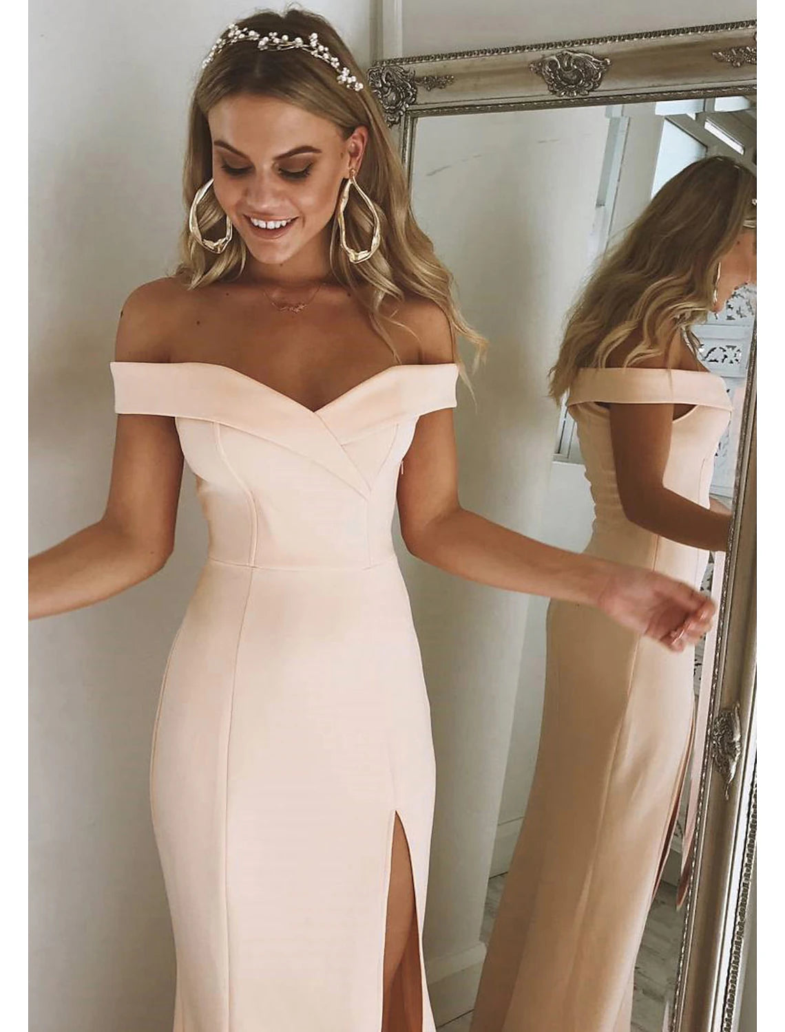 Mermaid / Trumpet Prom Dresses Sexy Dress Formal Wedding Guest Floor Length Sleeveless Off Shoulder Bridesmaid Dress Stretch Fabric