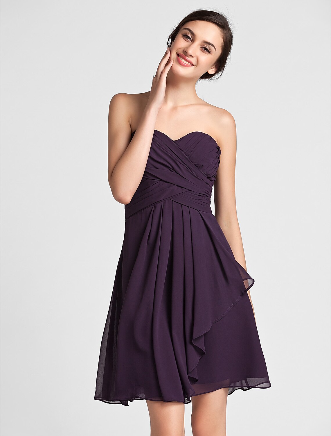 Sheath / Column Sweetheart Neckline Knee Length Chiffon Bridesmaid Dress with Criss Cross