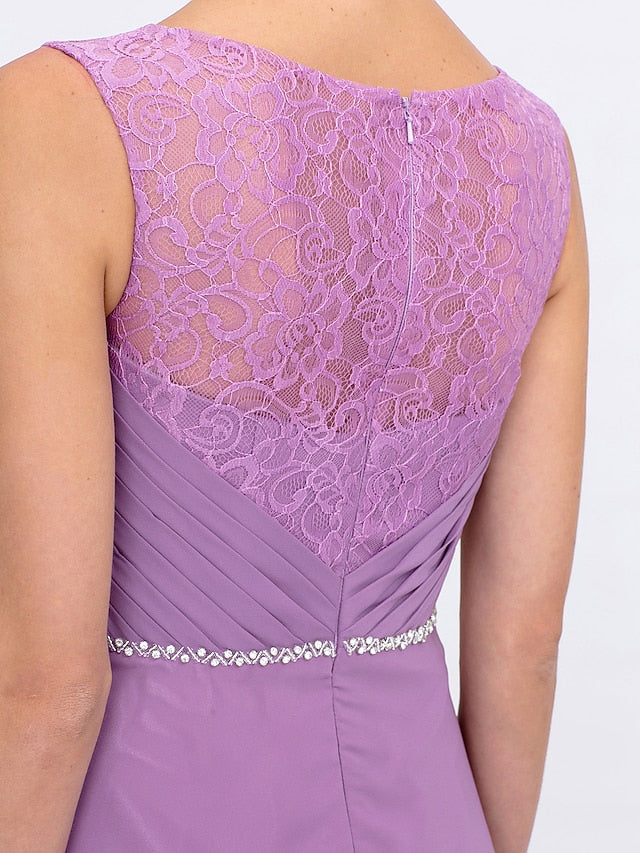 Two Piece Ball Gown A-Line Mother of the Bride Dress Formal Church Convertible Dress High Low See Through Illusion Neck Asymmetrical Chiffon Lace 3/4 Length Sleeve
