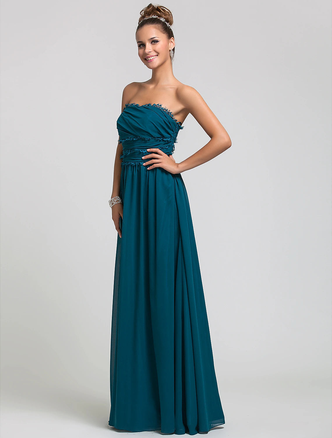 Sheath / Column Strapless Floor Length Chiffon Bridesmaid Dress with Side Draping