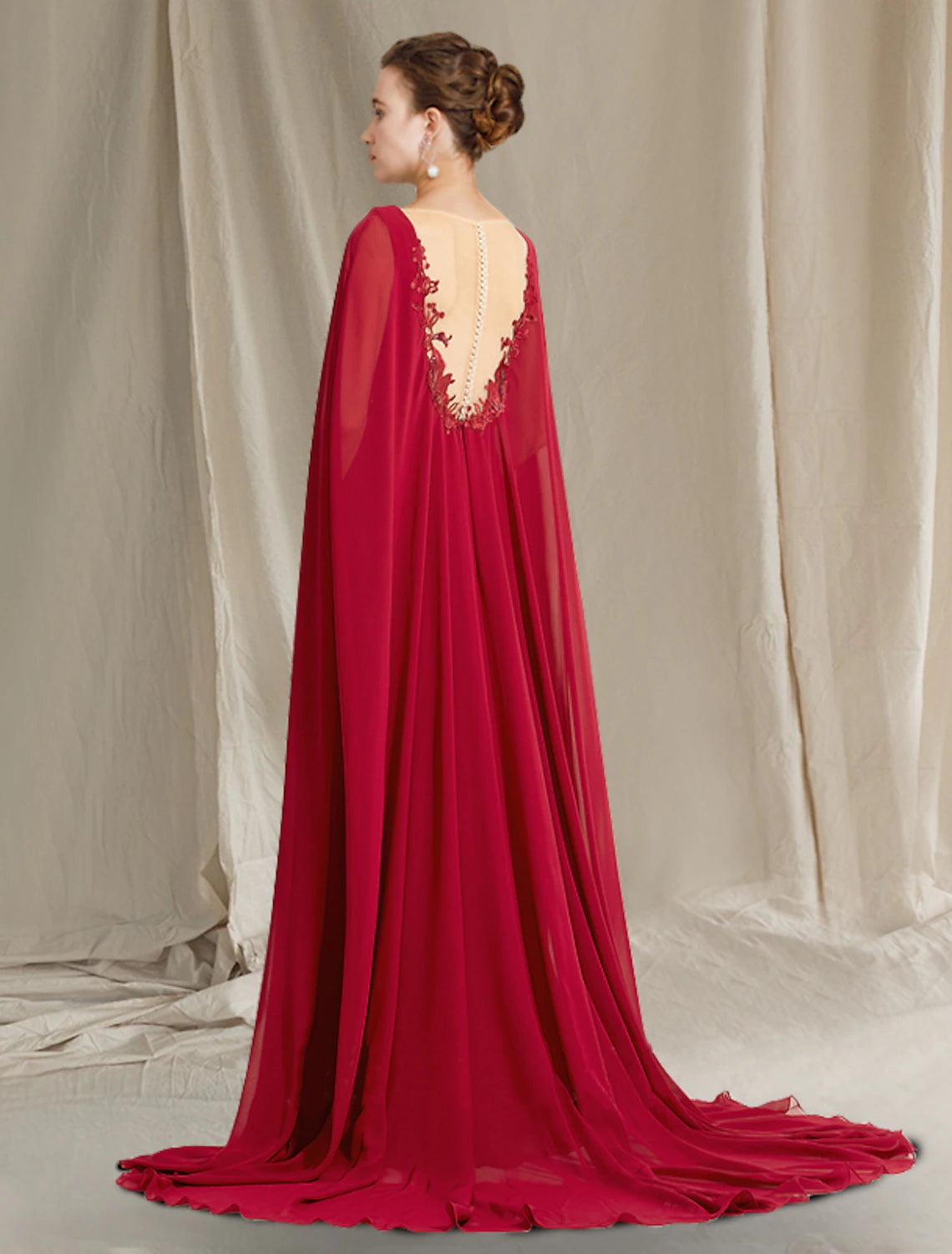 A-Line Mother of the Bride Dress Plus Size Elegant V Neck Sweep / Brush Train Chiffon Lace Sleeveless with Pleats Sequin