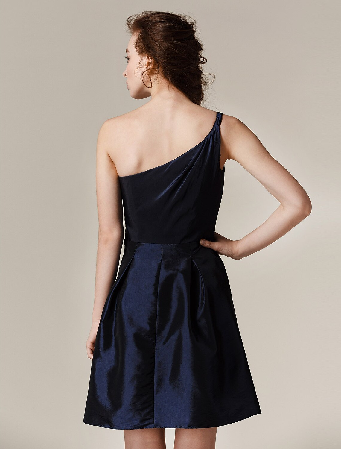 A-Line / Princess One Shoulder Short Taffeta Bridesmaid Dress with Pleats pure color