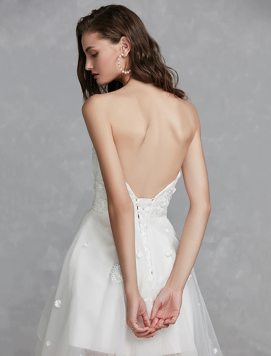 Reception Little White Dresses Wedding Dresses A-Line Sweetheart Strapless Asymmetrical Lace Bridal Gowns