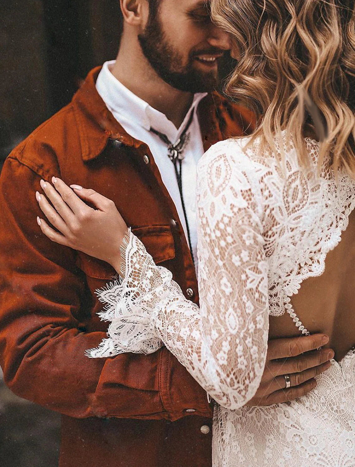 A-Line Fall Wedding Dresses Ankle Length Vintage Little White Dresses Long Sleeve V Neck Chiffon Outdoor Bridal Gowns