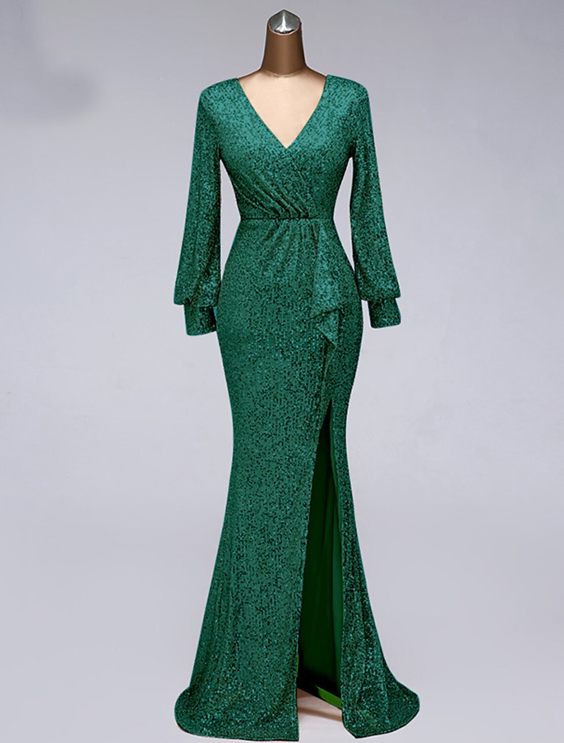 Mermaid / Trumpet Evening Gown Elegant Dress Wedding Guest Floor Length Long Sleeve V Neck Tulle with Sequin