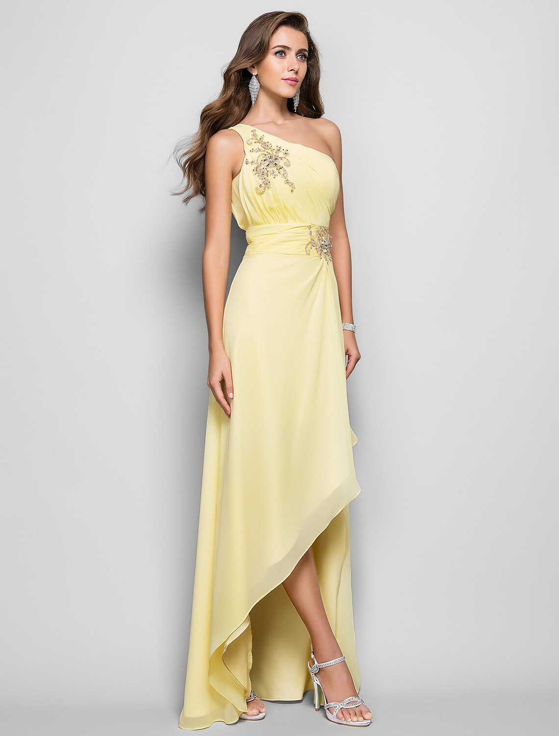 Sheath / Column Elegant Dress Wedding Guest Cocktail Party Asymmetrical Sleeveless One Shoulder Bridesmaid Dress Chiffon with Beading Slit