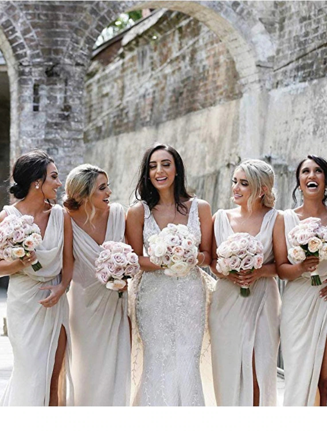 Mermaid / Trumpet Bridesmaid Dress V Neck Sleeveless Elegant Sweep / Brush Train Chiffon with Pleats / Split Front