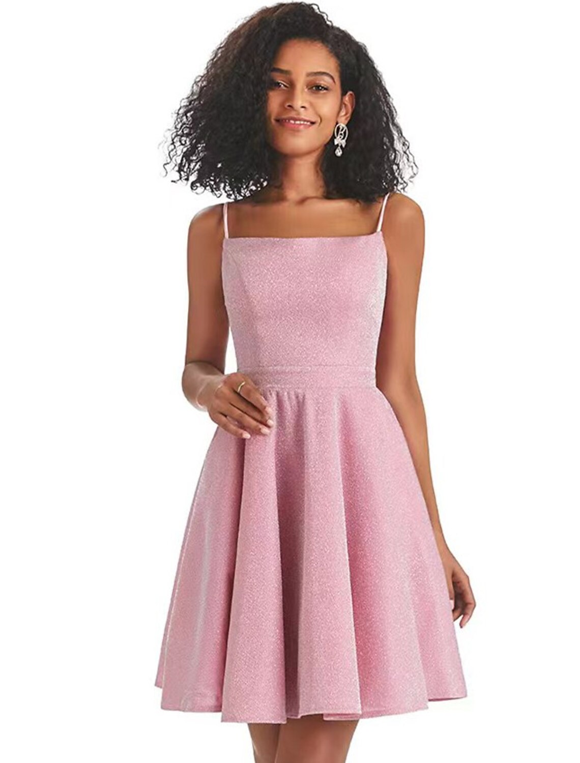 A-Line Homecoming Dresses Backless Dress Graduation Short / Mini Sleeveless Spaghetti Strap Pink Dress Lurex Fabric with Sequin