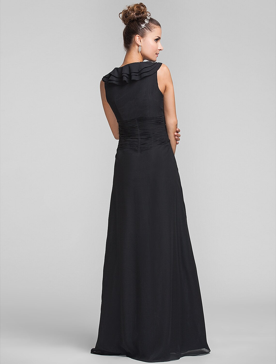 Sheath / Column Square Neck Floor Length Chiffon Bridesmaid Dress