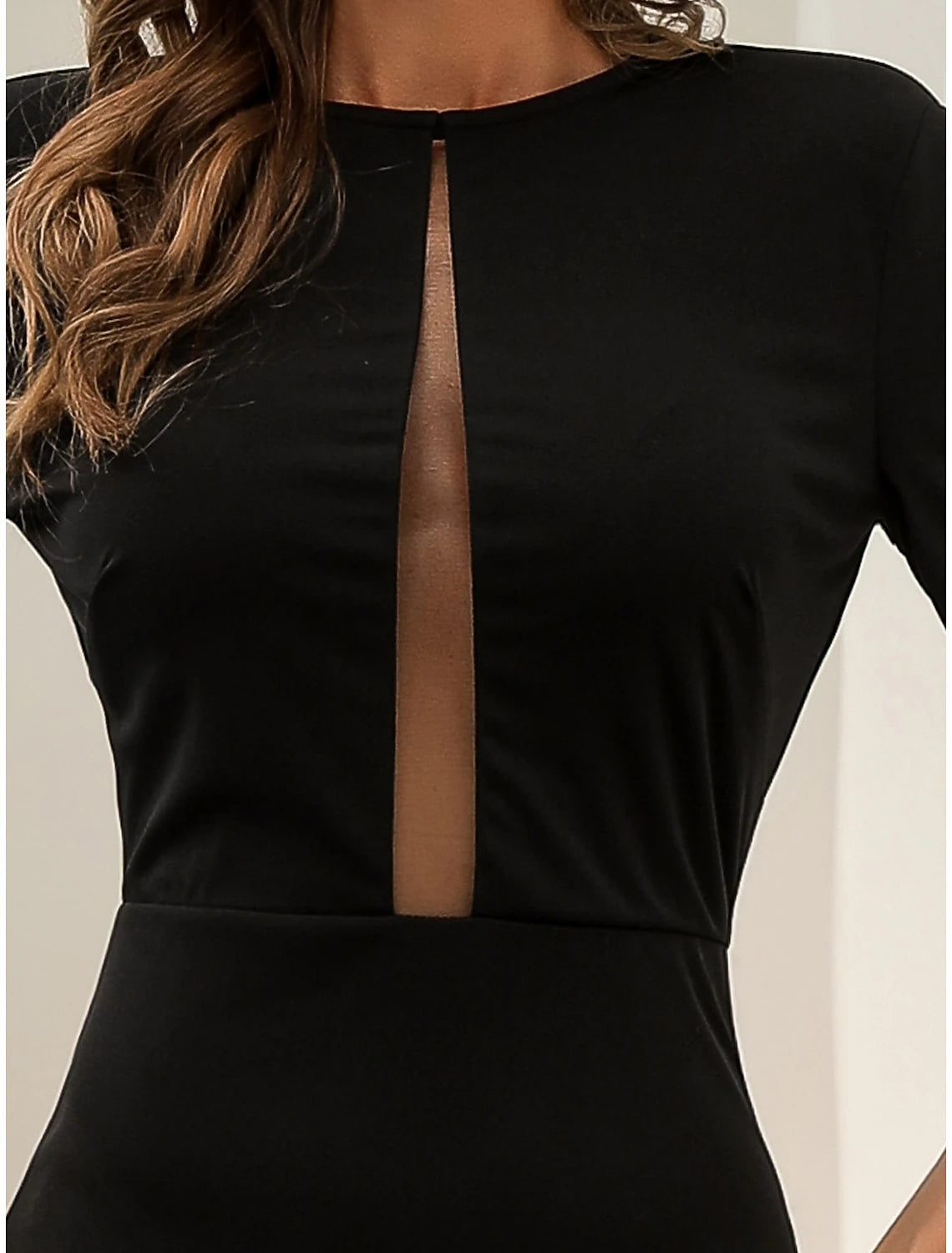 Black Mermaid / Trumpet Evening Gown Elegant Dress Formal Fall Court Train Long Sleeve Jewel Neck Stretch Fabric