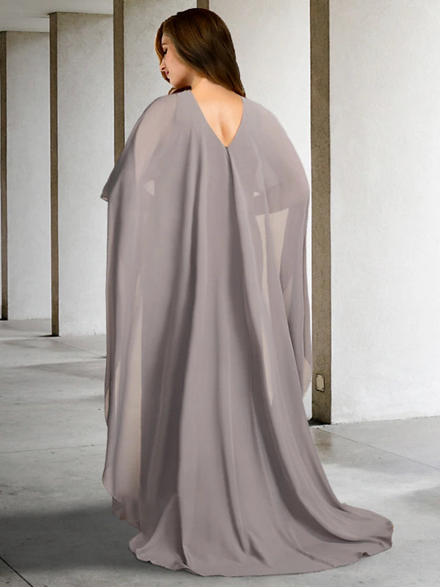 A-Line Plus Size Curve Mother of the Bride Dresses Elegant Dress Formal Sweep / Brush Train Sleeveless Jewel Neck Chiffon