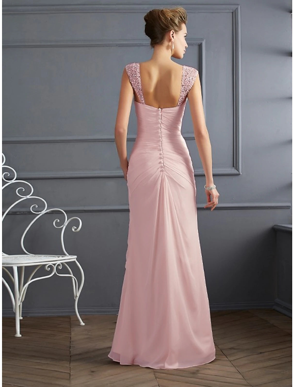 Mermaid / Trumpet Evening Gown Sparkle & Shine Dress Formal Prom Floor Length Sleeveless Spaghetti Strap Chiffon with Rhinestone
