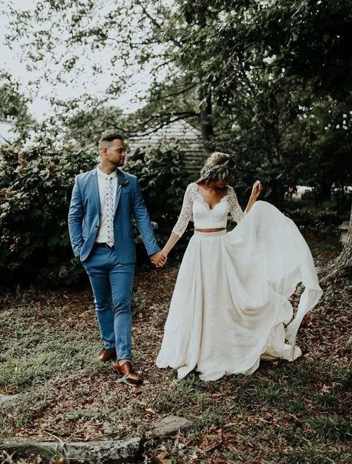 Boho Wedding Dresses Ball Gown V Neck 3/4 Length Sleeve Sweep / Brush Train Chiffon Bridal Suits Bridal Gowns
