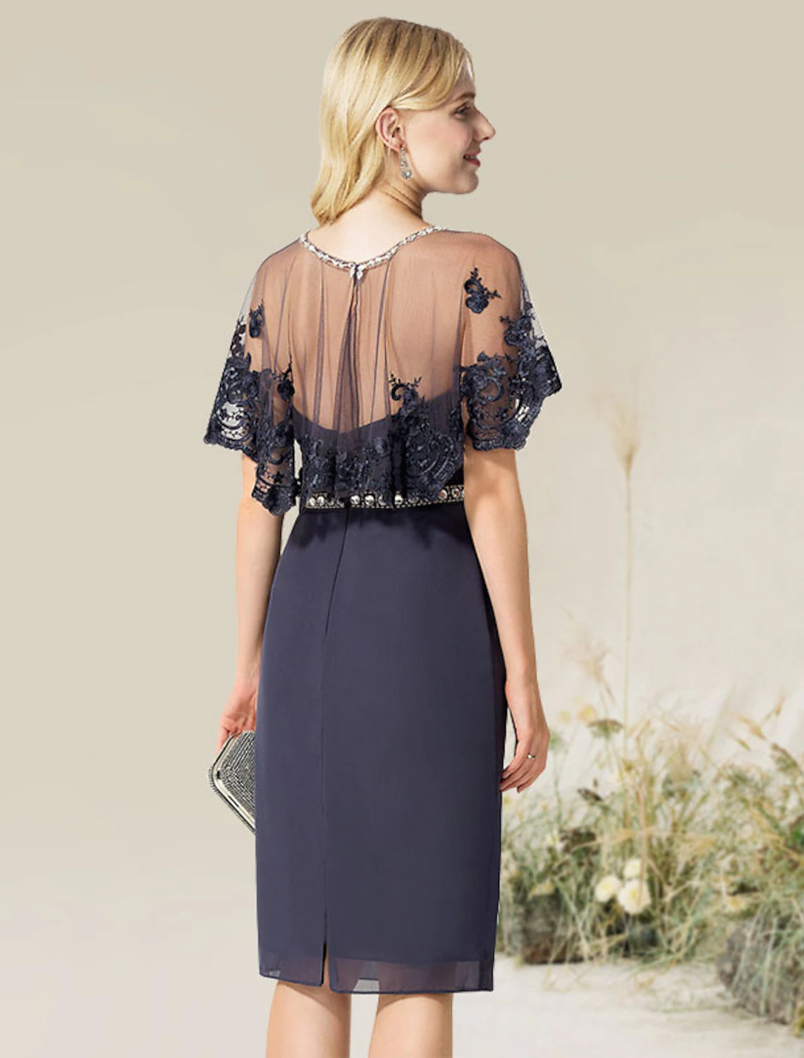 Sheath / Column Cocktail Dresses Convertible Infinity Dress Wedding Guest Cocktail Party Knee Length Short Sleeve Strapless Lace with Lace Insert