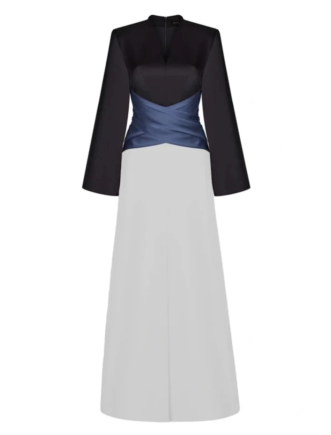 A-Line Evening Gown Elegant Dress Formal Floor Length Long Sleeve V Neck Satin with Pleats