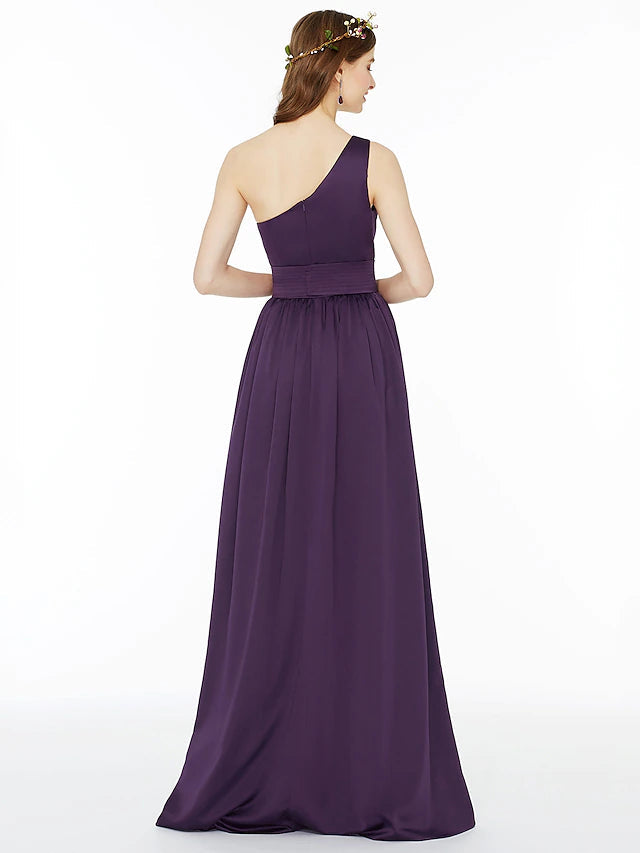 Ball Gown / A-Line Bridesmaid Dress One Shoulder Sleeveless Floor Length Chiffon with Sash / Ribbon / Pleats