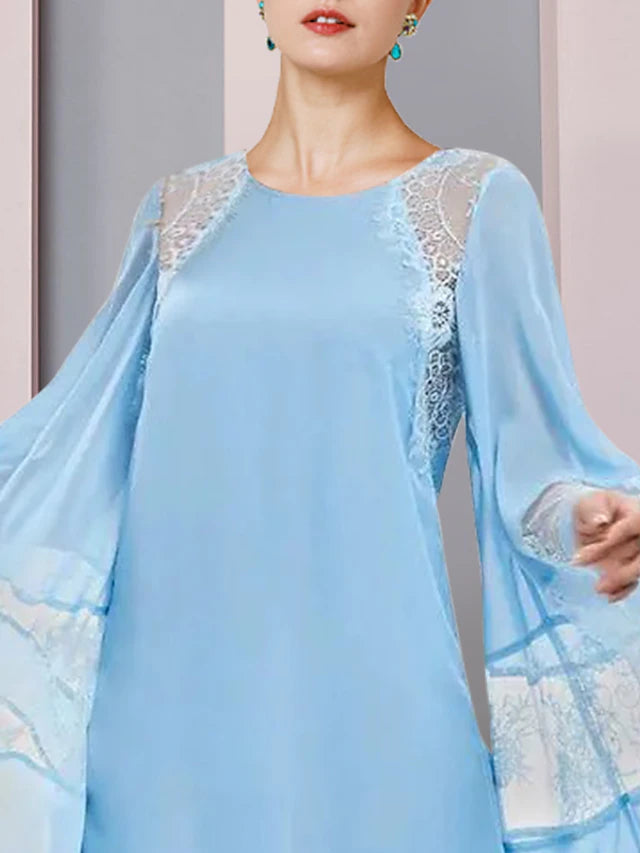 A-Line Mother of the Bride Dress Formal Wedding Guest Plus Size Elegant Jewel Neck Short / Mini Lace Long Sleeve