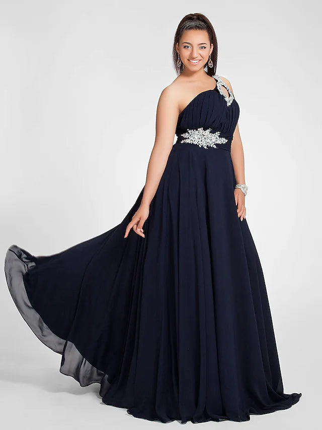 A-Line Cut Out Dress Wedding Guest Sweep / Brush Train Sleeveless One Shoulder Chiffon with Ruched