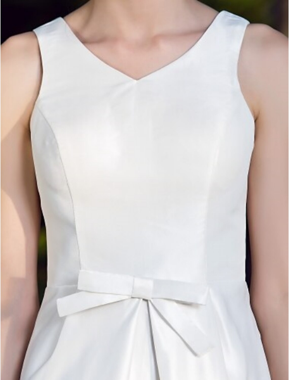 A-Line V Neck Short Nylon Taffeta Made-To-Measure Wedding Dresses with Bowknot