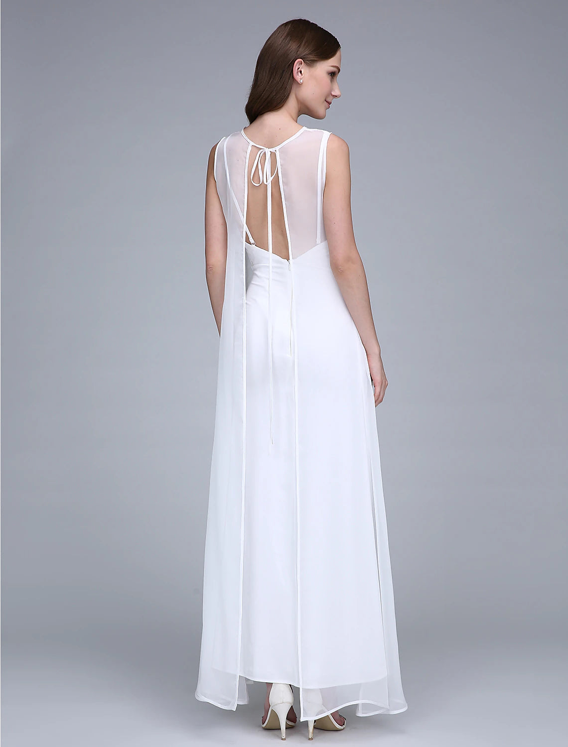 Sheath / Column Bridesmaid Dress Bateau Neck Sleeveless Open Back Ankle Length Chiffon with Split Front