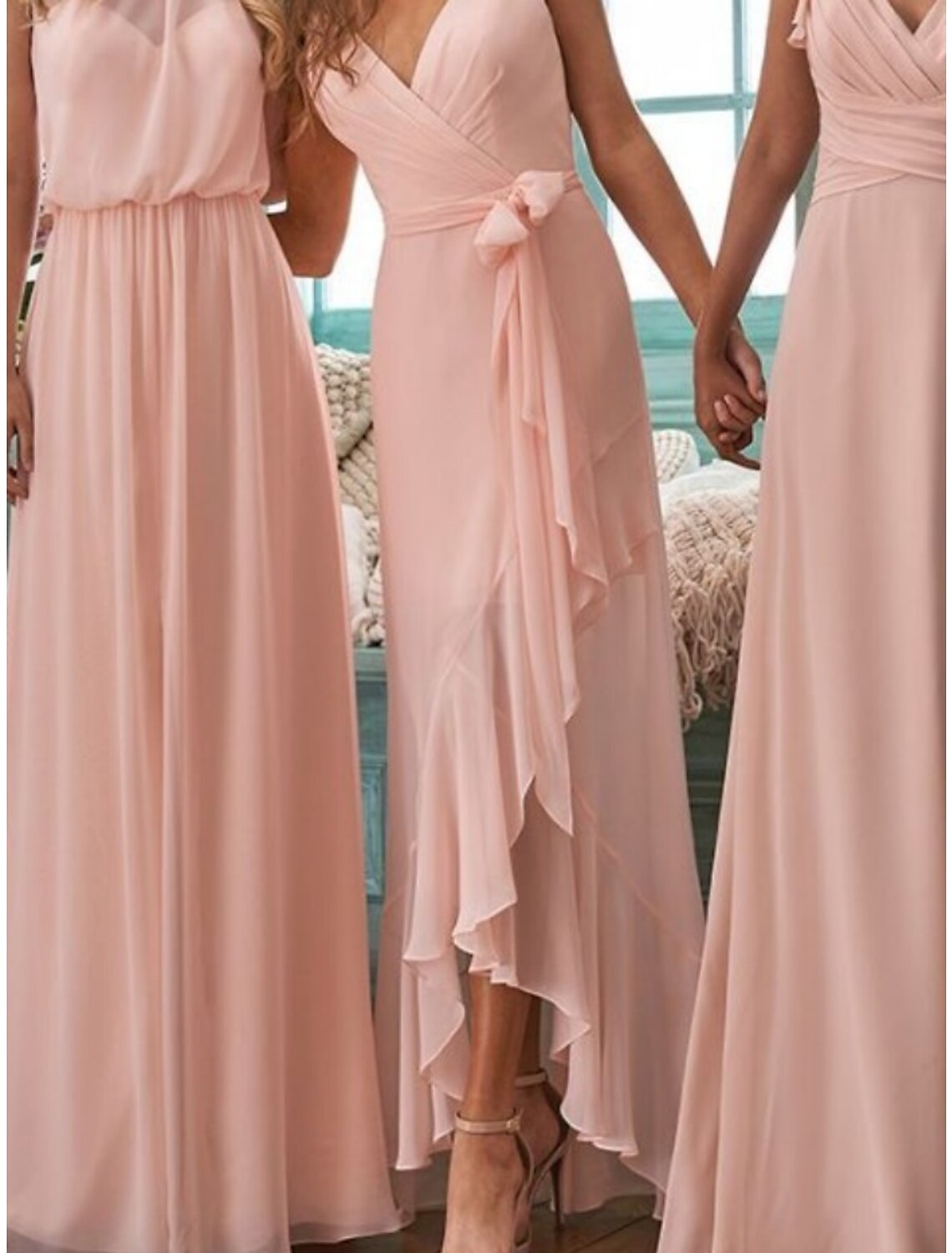 A-Line Bridesmaid Dress Halter Neck / V Neck Sleeveless Elegant Floor Length Chiffon with Split Front / Ruching