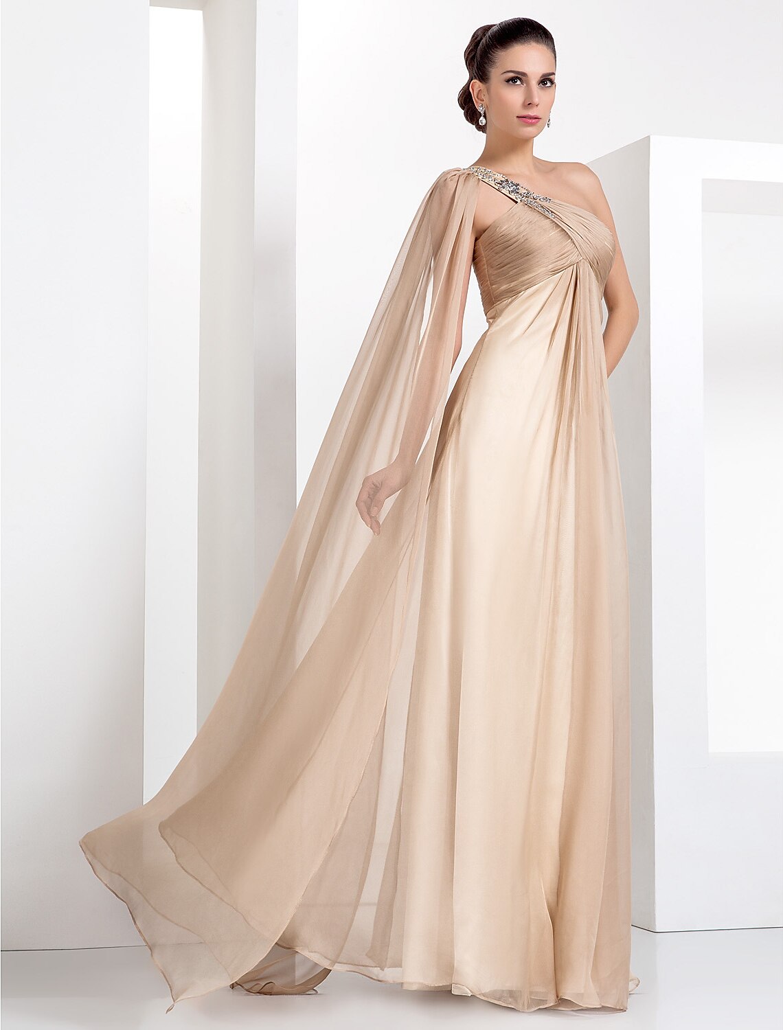Sheath / Column Elegant Formal Evening Black Tie Gala Dress One Shoulder Sleeveless Floor Length Chiffon with Criss