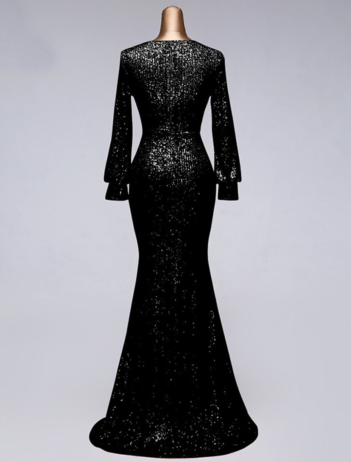 Mermaid / Trumpet Evening Gown Elegant Dress Wedding Guest Floor Length Long Sleeve V Neck Tulle with Sequin