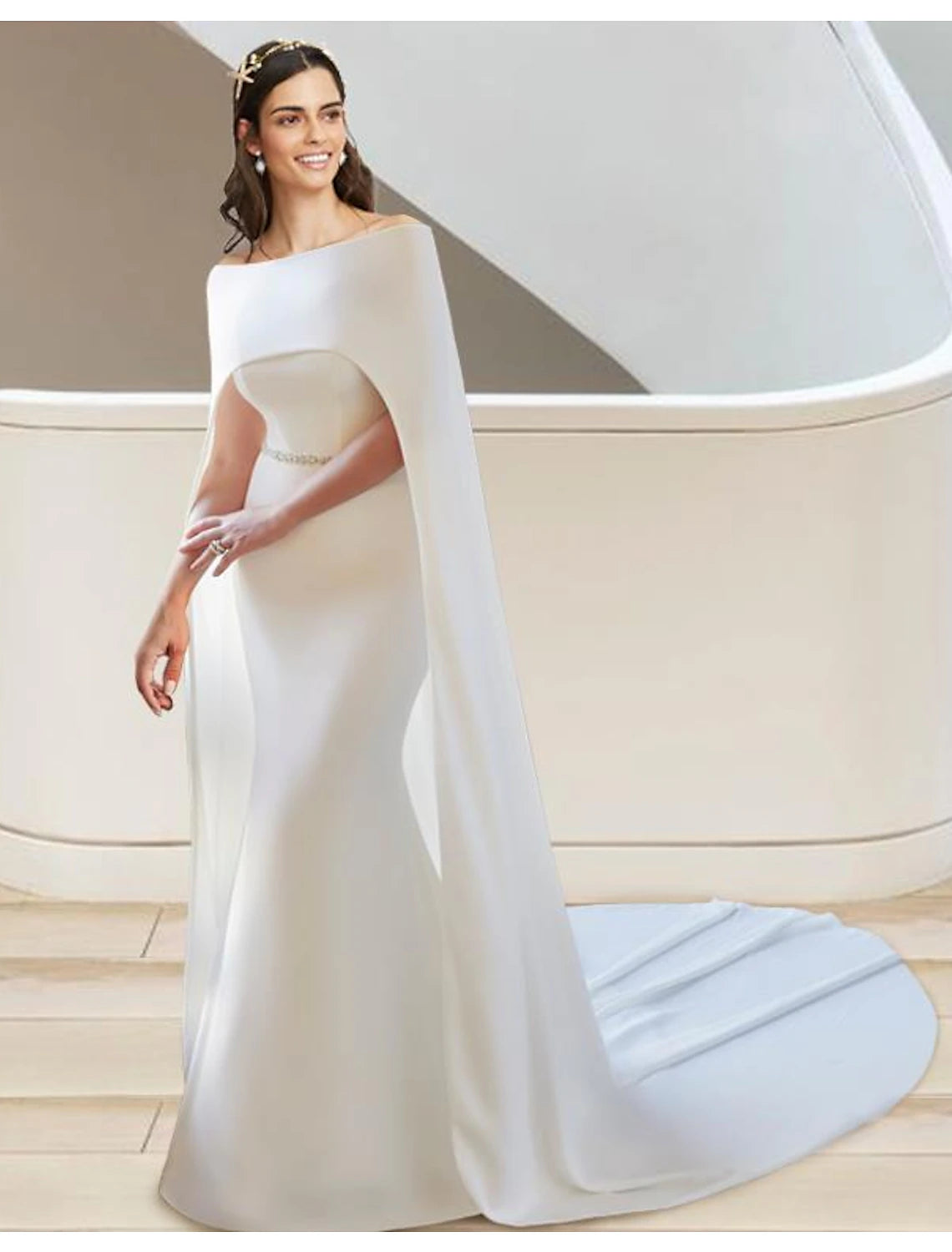 Formal Wedding Dresses Two Piece Sweetheart Strapless Court Train Stretch Fabric Bridal Gowns With Sashes