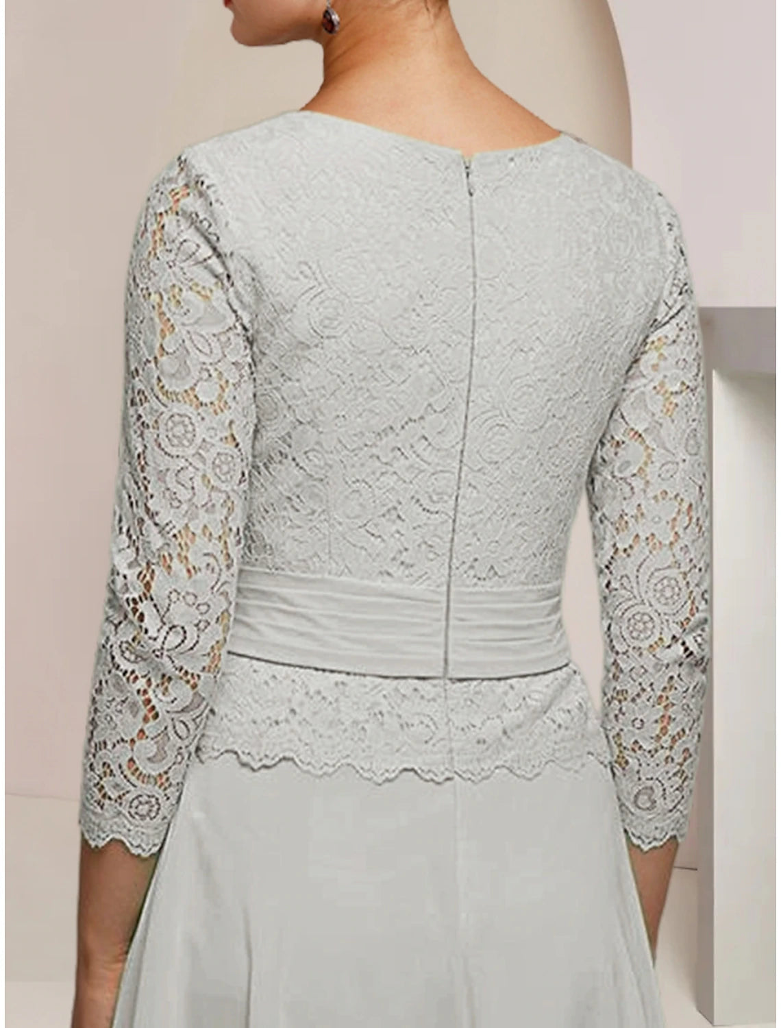 A-Line Mother of the Bride Dress Wedding Guest Elegant Jewel Neck Ankle Length Chiffon Long Sleeve